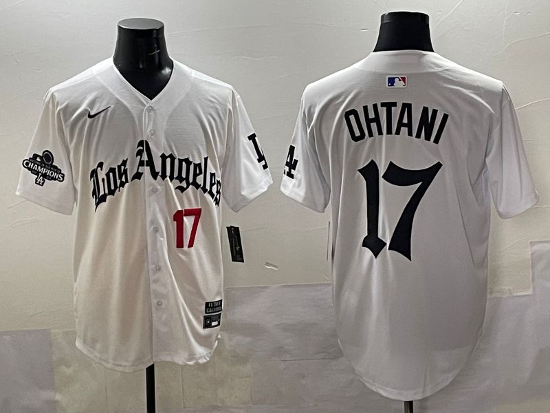 Men 2025 Los Angeles Dodgers #17 Ohtani White Five generations Joint Name Nike MLB Jersey style 5182